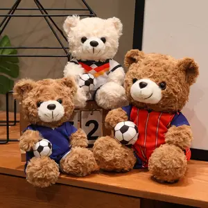 Football Team Plush Teddy Bear, Bears with Soccer Balls & National Team Jerseys, Brown/Beige-16cm/25cm