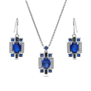 Art Deco Sapphire-Blue CZ Set in Sterling Silver