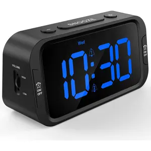 Digital Dual Alarm Clock for Bedroom, Easy to Set, 0-100% Dimmer, USB Charger, 5 Sounds Adjustable Volume, Weekday/Weekend Mode, Snooze, 12/24Hr, Battery Backup, Compact for Bedside(Blue)