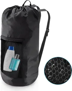Laundry Bag Backpack, Extra Large Travel Laundry Bag with Mesh Pocket & Adjtable Shoulder Straps,Dirty Clothes Travel Bag for College Students Dorm,Apartment(Black)