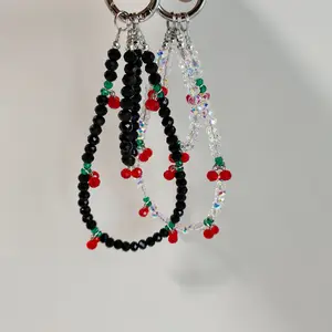 Cherry Ins Fashion Cute Red Cherry Bead Crystal Phone Hanging Rope Bag Keychain Pendant