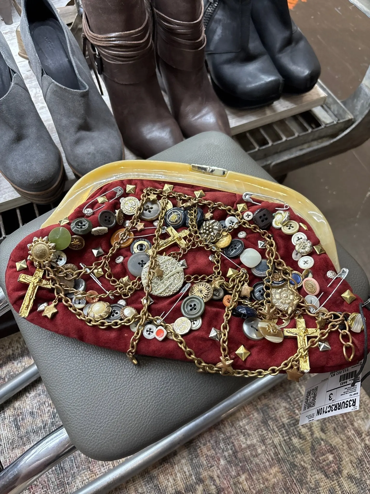 Velvet Clutch Chains Crucifix