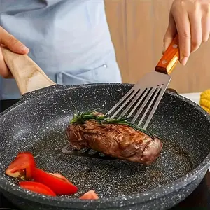 Heavy-Duty Stainless Steel Flipping Spatula- Professional Restaurant and Home Kitchen Tool with Non-Slip Grip- Versatile Pancake, Steak, Fish, Burger Flipper- Easy-Clean Design for Grilling, Frying, and Stir-frying- Ergonomic Wooden Handle