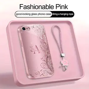 Suitable for [iPhone 7 Plus] high-end women's phone case🤩，a beautiful four-leaf clover lanyard is included🍀，a free four-leaf clover lanyard is included, with 26 letters of the alphabet to choose from and exquisite flower patterns YM99