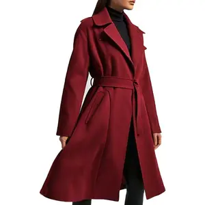 Women’s Burgundy Belted Suede Trench Coat