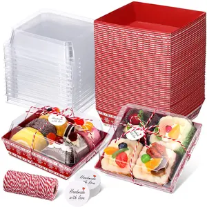 100 Pack Charcuterie Boxes with Clear Lids Paper Food Containers Cake Take Out Bakery Boxes with Gift Tags Rope for Desserts Sandwich Strawberry