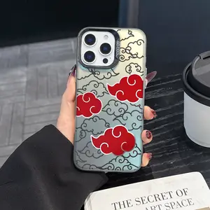 1 Akatsuki cloud phone case, fashionable and creative trendy iPhone phone case, gradient color silver phone case, suitable for iPhone 17 Pro Max, compatible with iPhone 7-17 series/Pro/Pro Max/Plus/Air/E/Mini/X/XS/XR Cover