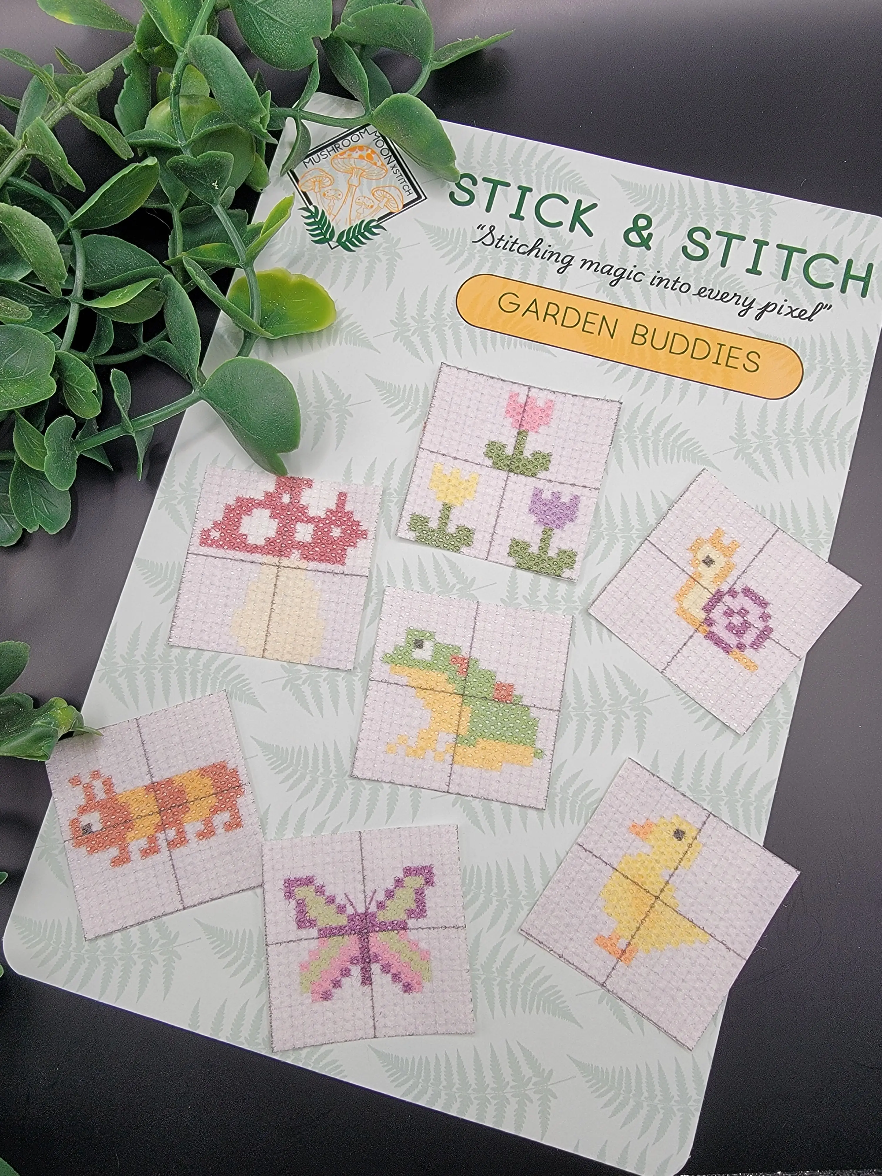 Garden Buddies Counted Cross-Stitch Stick and Stitch Kit, DIY Needlework for Hobbies