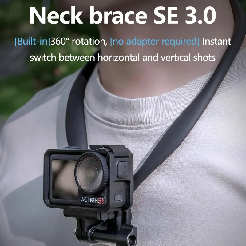 Neck Mount Holder for GoPro, DJI ACTION Cameras, Magnetic Sports Action Camera, Mobile Wearable Body Cam - 360° Rotation, Comfort Airbag, Soft Silicone, Aluminium Hands-Free POV Vlogging Accessory, Video Recording Camera
