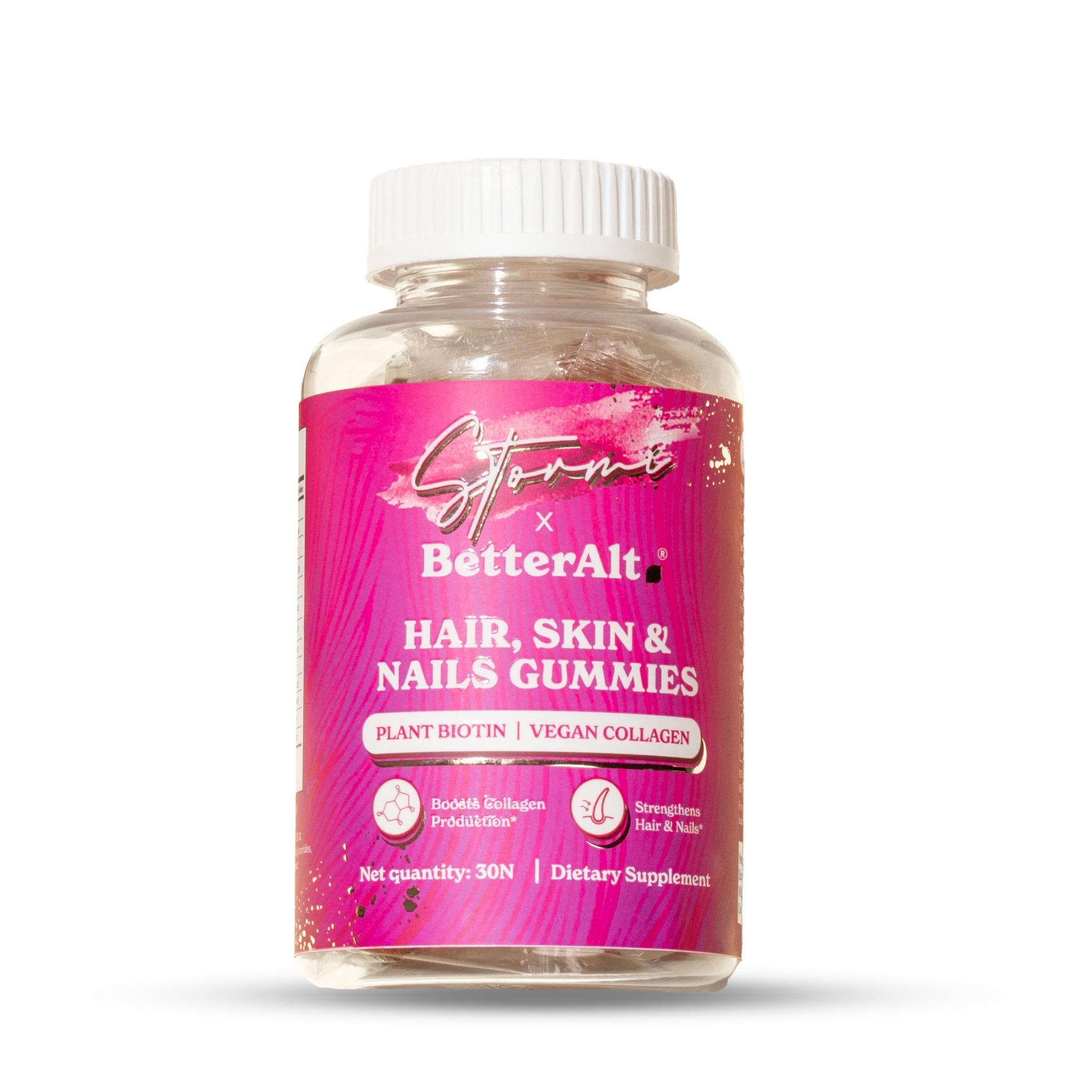 Stormi x BetterAlt Hair, Skin & Nails Gummies | Plant Biotin, Vegan Collagen, Hyaluronic, Vitamin E & C infused Gummies | 30 Strawberry Flavor Gummies | Dietary Supplement