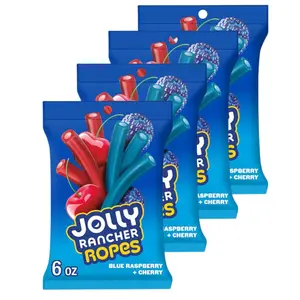 JOLLY RANCHER Ropes Blue Raspberry and Cherry Flavored Candy Bag,6 oz,(Pack of 4) Halloween