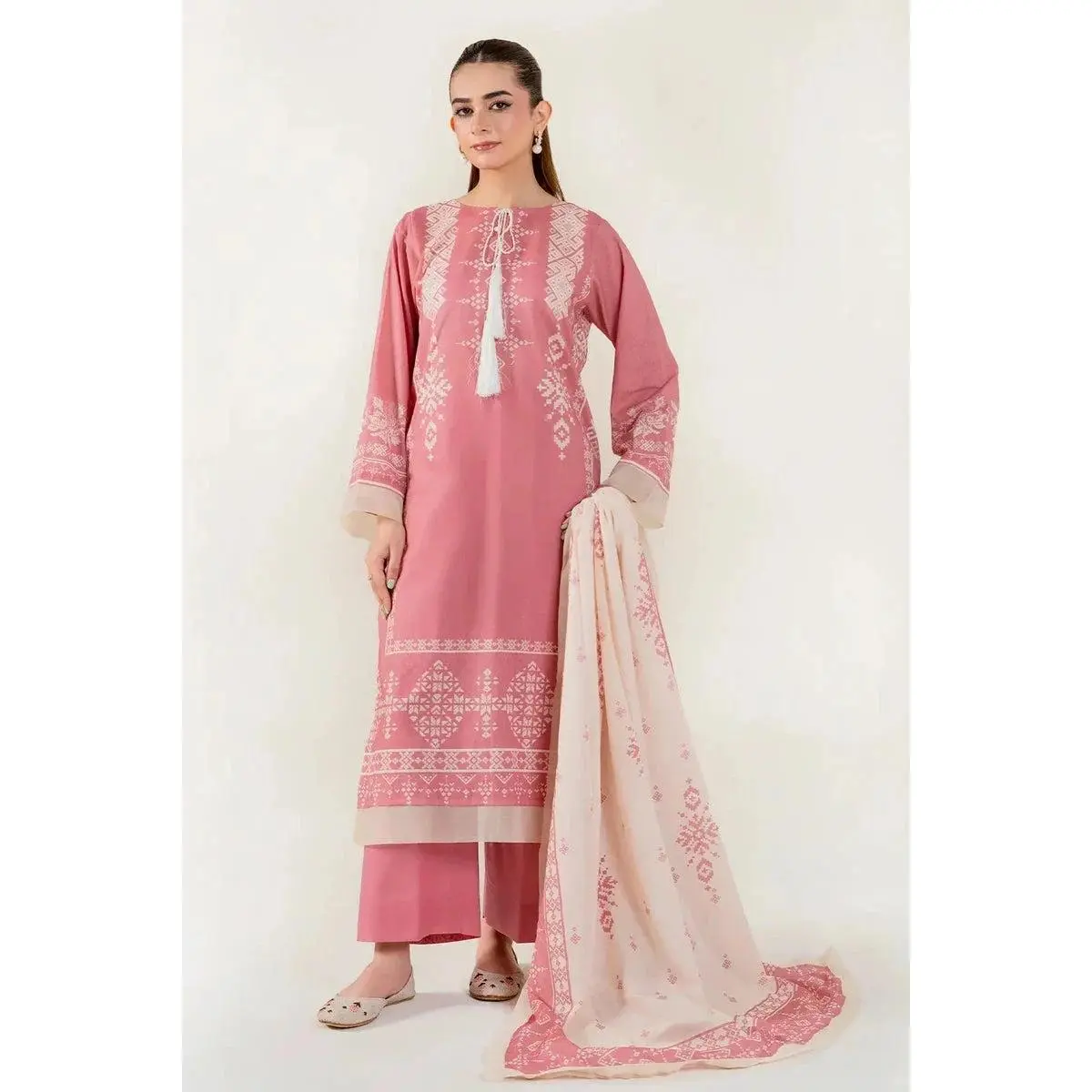 Women's 3PC Stitched Printed Lawn Suit - Shirt, Trouser, Matching Printed Dupatta, Breathable Fit, Elegant, Women's Clothing Set | KLA-3951