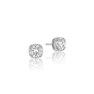 Platinum-plated sterling silver 8*8mm square cubic zirconia halo earrings