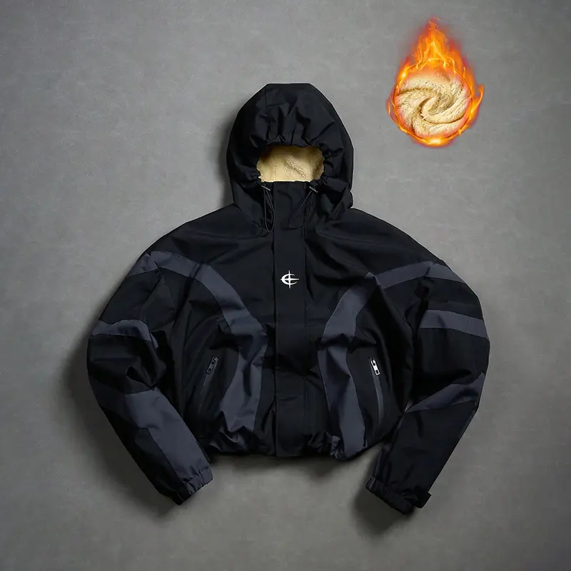 Men's Hooded Jacket with Zipper Closure, Windproof Fleece Coat for Winter Street Fashion, north west outfits Casual
