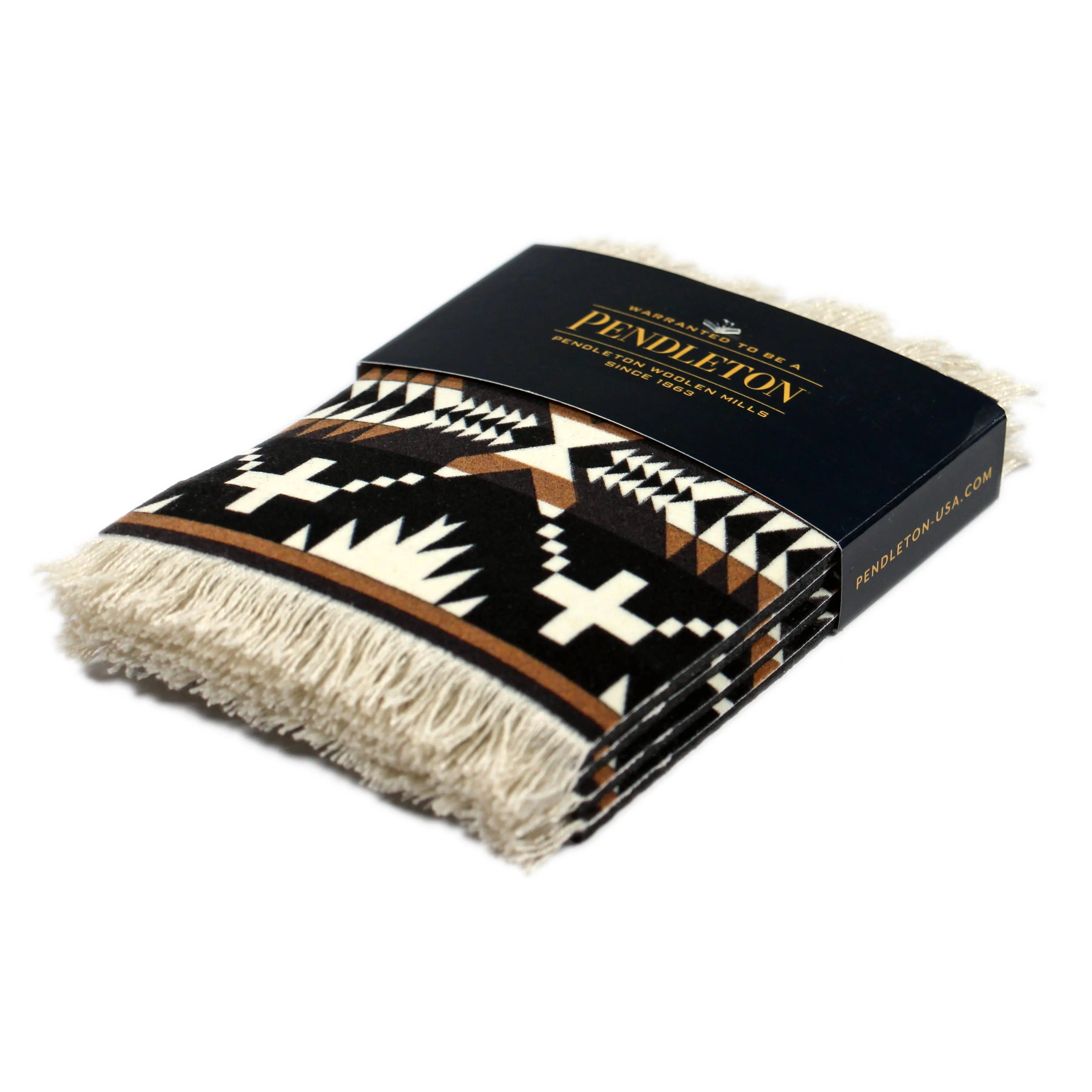 Pendleton Native Wool Rectangle Coasters - Fringe Edge, Set of 4, Wool Fabric, 0.16" Thick, 3.5" x 5.5", Traditional Spider Rock Design, Indoor Native American Kitchen Tableware Decor, Set Of Four