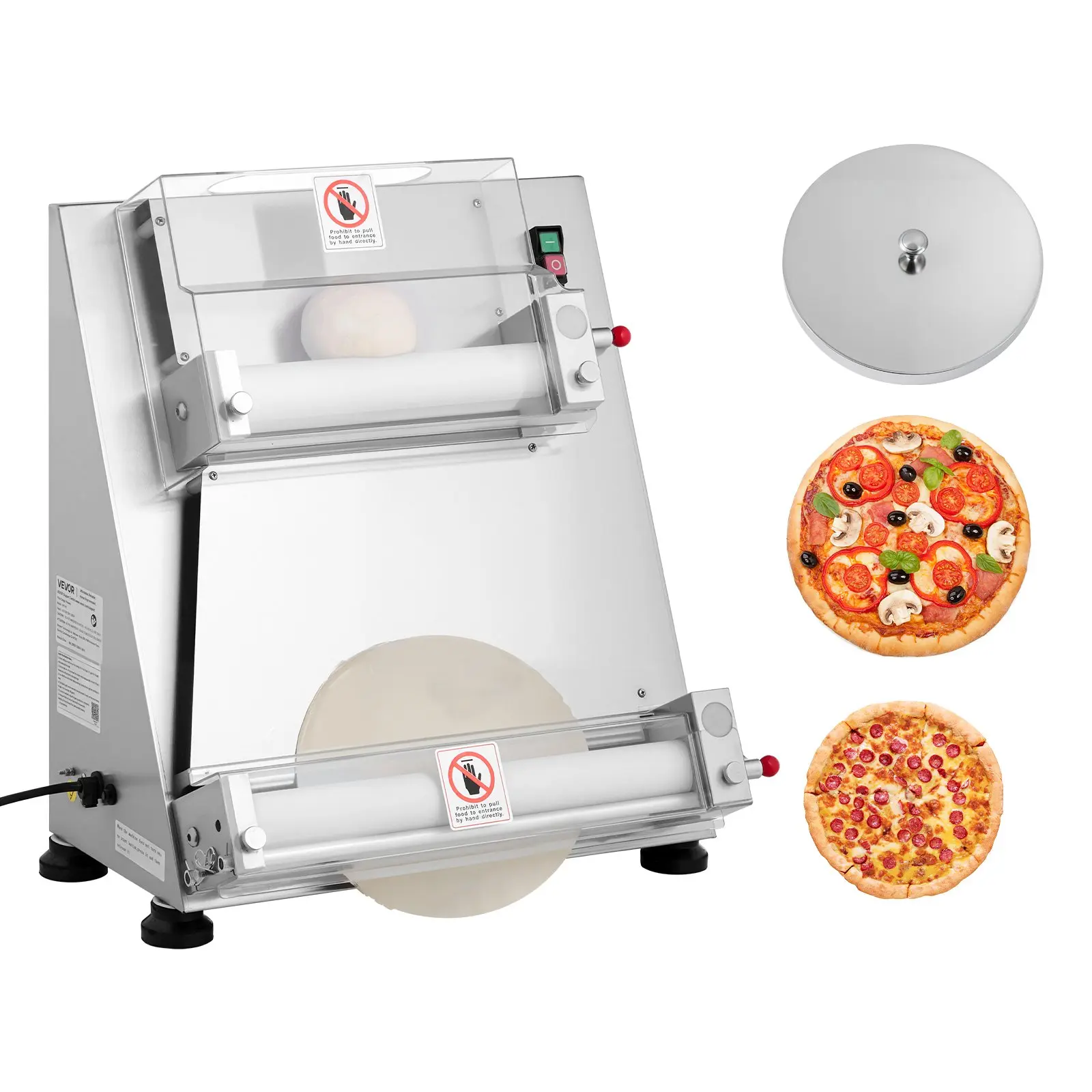 【Summerfinds】VEVOR Commercial Semi-Automatic Stainless Steel Pizza Dough Roller Sheeter, 3-16 in 390W Electric Pasta Maker for Bakeries, Cafes, Commercial Settings, 260 Pcs/Hour, Adjustable Thickness, Even Pressing, Easy to Clean with Dough Press Lid, Bak