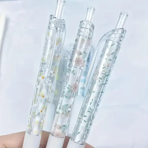 Floral Pattern Retractable Gel Ink Pen, 6/12pcs 0.5mm Quick Dry Refill Gel Pen, Smooth Writing Pen for Journal & Office Stationery, Pens Set