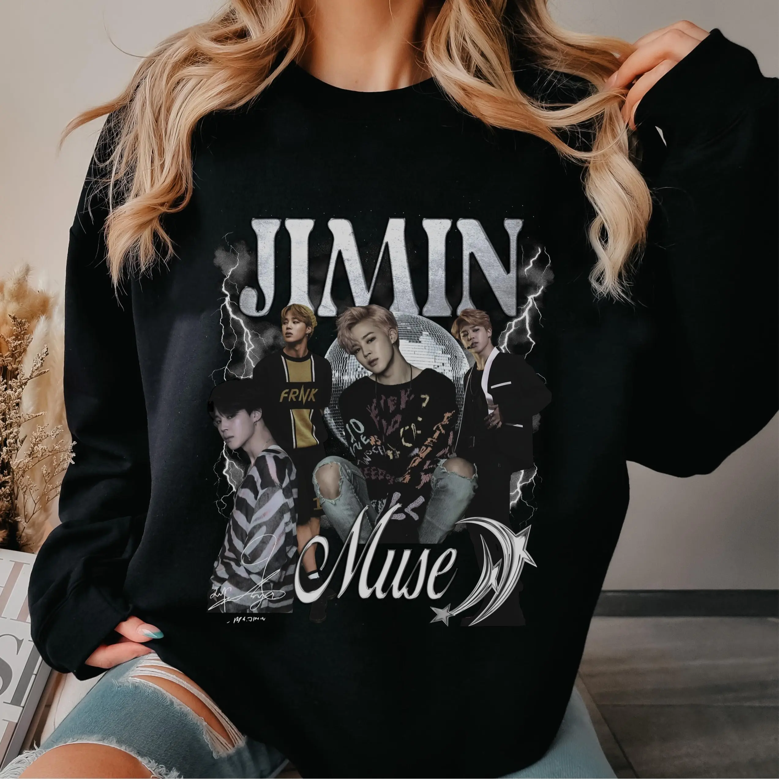 Vintage Kpop Jimin Muse Printed Sweatshirt, Jiminie Shirt, Army Gifts For Fan, Comfortable Unisex Sweater, Women Casual Top