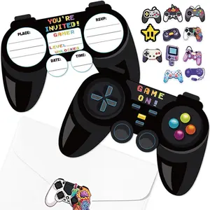 20Pcs Black Video Game Birthday Invitations Sets with Envelopes for Birthday Gaming Party Decorations, 6.7 x 4.7 Inch