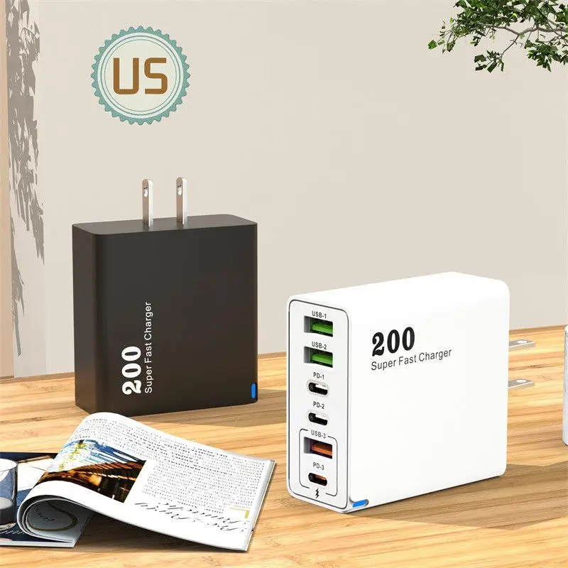 USB C Charger Block,200W 6 Port Type C Charging Station Hub Block Cube| Wall Charger Adapter Plug for iPad iPhone 17 16 15 14 13 12 Pro Max Pixel Note Galaxy, More.