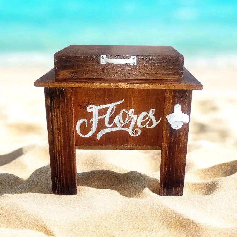 Handcrafted Laser Engraved Personalized wood cooler .Cedar Wood Farmhouse style