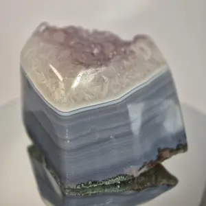 Blue Banded Agate with Amethyst Freeform – 4.595 lbs Brazilian Crystal – Large Statement Display Stone – One of a Kind Collector Specimen