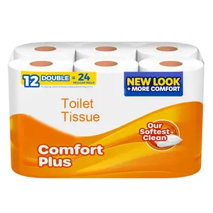 ComfortPlus Toilet Paper 12 Double Rolls, 231 Sheets per Roll, Soft Strong 1 Ply Septic Safe Bathroom Tissue, Bulk Toilet Paper Pack Gentle on Skin for Home Office Family Use Affordable Bath Tissue Rolls
