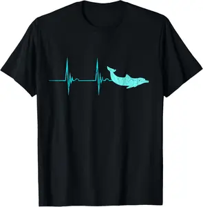 100%cotton Bottlenose Dolphin Heartbeat Mammals EKG Pulse Ocean T-Shirt