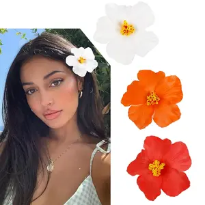 3-Pack Hawaiian Flower Hair Clips Plumeria & Hibiscus – 3.5" Tropical Flower Accessories for Women, Vacation, Beach Parties & Luau Looks TEBIEKOY