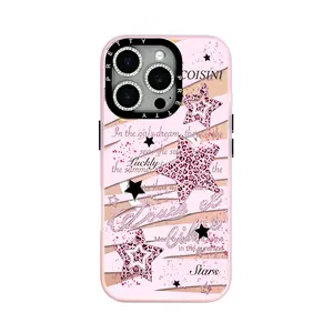 Leopard print star fashion pattern phone case for iPhone 17 Pro Max, 16 Pro, 15, 14, 13, 12, and 17 Air.  Features 3D embossed pattern, full protection, and anti-drop design. A perfect holiday gift for women.