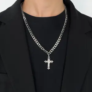 Flash & Finesse Double Layer Crystal Cross Cuban Link Necklace Festival Gift