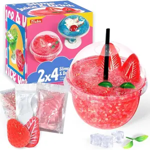 DIY Strawberry Pink Slime(7 oz), Crunchy, Mess-Free and Non-Sticky, Handmade Slime, Classroom Reward Birthday Halloween Party Favors Toys Gifts for Kids Girls