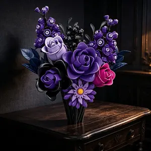 Romantic Gothic Gift Aesthetic, Gradient Rose Block Flower Bouquet, Everlasting Flowers, Birthday Surprise, DIY Puzzle Toy