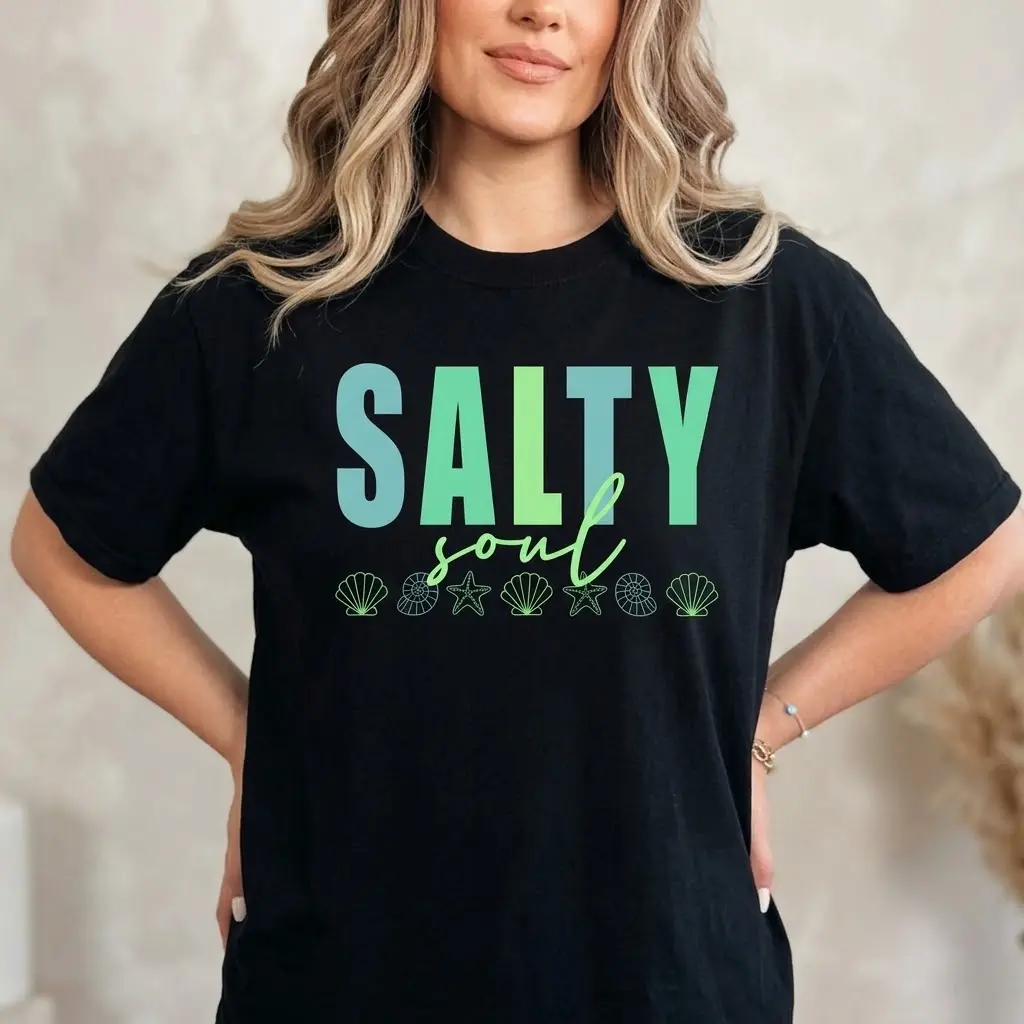 Comfort Colors Salty Soul T-shirt on Comfort Colors Summer Everyday Style Short Sleeve casual comfortable super soft relaxed fit unisex Sizing womenswear Streetwear vintage Crewneck Printed Loose Graphic Top Cotton Oversized