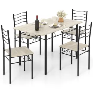 Modern 5 Pieces Wood Metal Dining Table Set with 4 Chairs