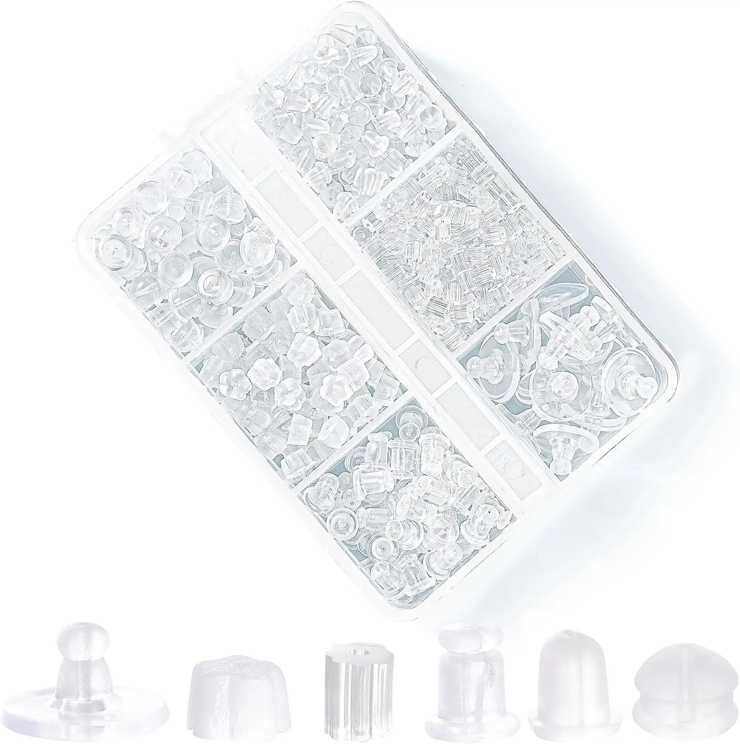 Silicone Earring Backs for Studs, 550 Pcs 6 Styles Clear Soft Earring Backings Hypoallergenic Rubber Plastic Earring Backs Clutch Stoppers Replacement Kits for Fish Hook Earring Studs Hoops