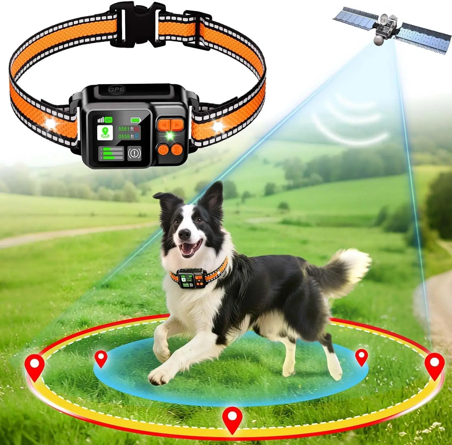 GPS Wireless Dog Fence System Collar 2 Modes 1 Pack No Monthly Fee for Dogs | ONLY OUTDOOR Circular & Free-Form Boundary, GPS Chip Invisible Virtual Fence, Rechargeable Pet Containment System for Dogs