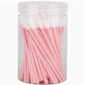 Disposable Lip Brush Applicator Set in Clear Jar with Pink Handles for Easy Application 50pcs/100pcs