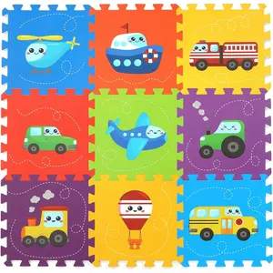 Foam Play Mat for Babies Kids, 34×34 9 Pieces Vehicle Puzzle Foam Floor Tiles Playmat