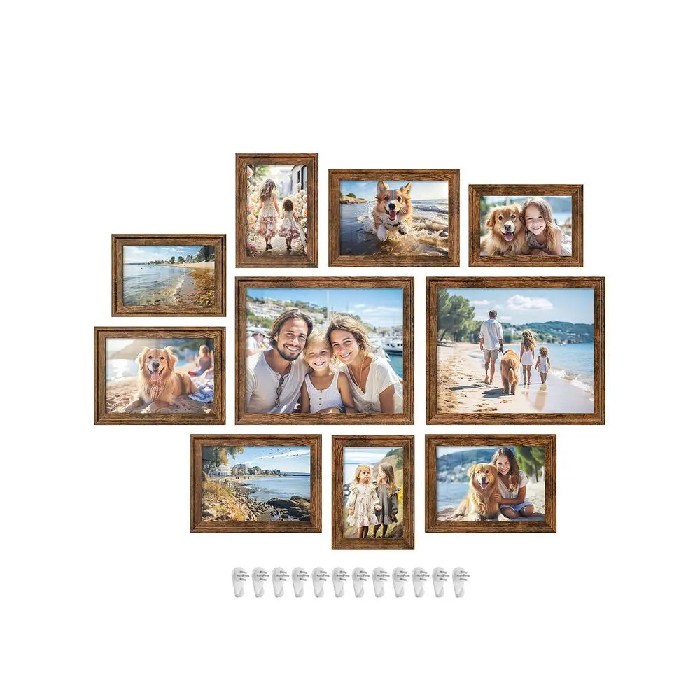 SONGMICS Picture Frames with 16 Mats, Set of 10 Collage Photo Frames, Two 8x10, Four 5x7, Four 4x6 Frames, Hanging or Table Display, Glass, 12 Non-Trace Nails