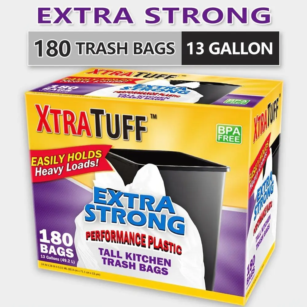 Box Of 180 Bags 13 Gallon Expandable Heavy-Duty Plastic Multipurpose Disposable Garbage Bags-Super Strong, Leak-Resistant, And Odor-Proof For Bedroom, Kitchen, Living Room, Outdoor, And Toilet Use Trash Bag - Convenient And Sanitary Waste Solution