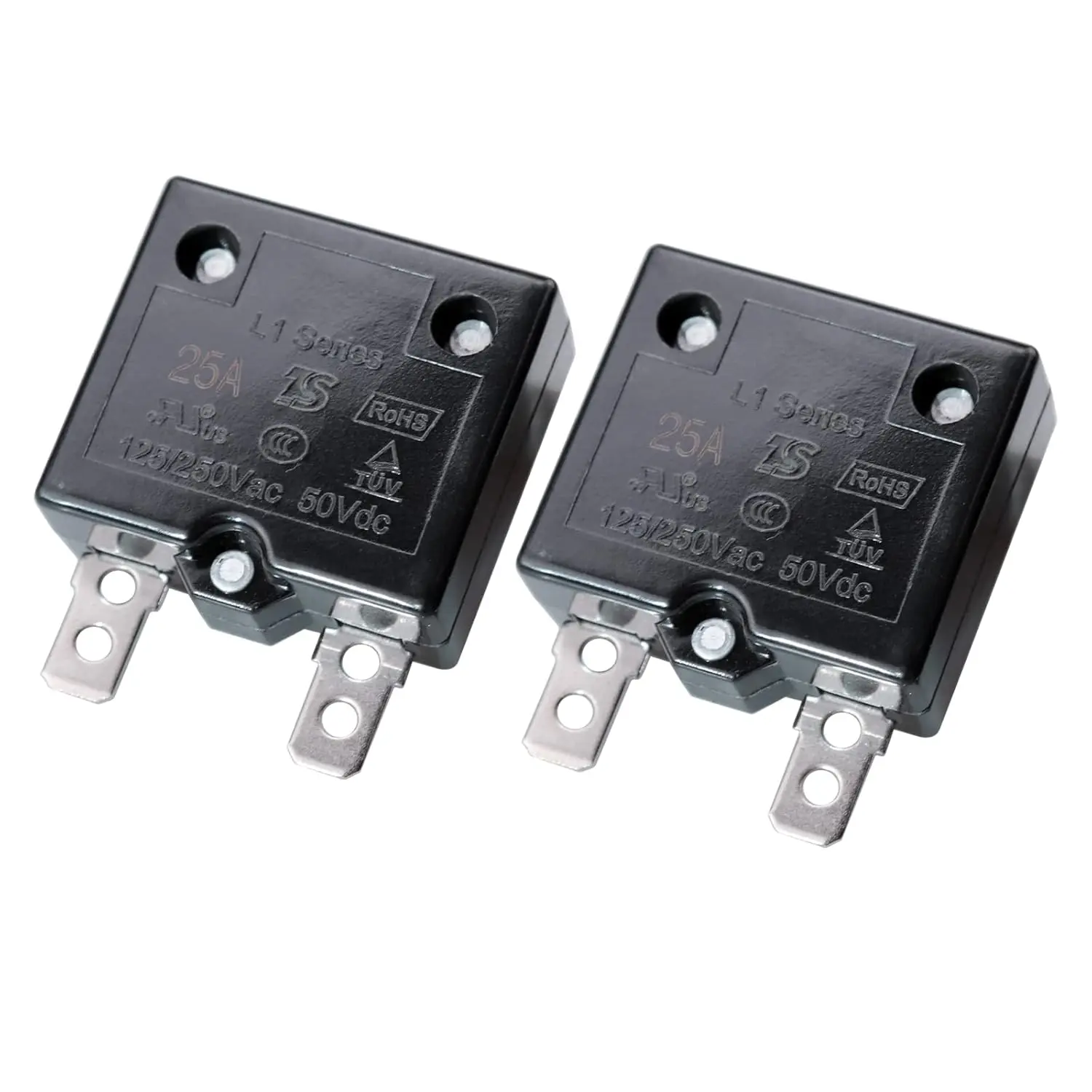 2Pcs L1 Series Circuit Breaker, 25A Rating Automatic Reset Switch, 125-250V AC/50V DC Overload Protector for Home Improvement Electrical Equipment & Supplies