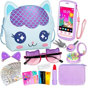 Toddler Play Purse for Little Girls, 30PCS Kids Purse with Pretend Play Princess Toys Includes Crossbody Bag, Phone, Wallet, Cat Sunglasses, Hair Clip, Kids Toy Birthday Gift Toy for Girls 3 4 5 6+