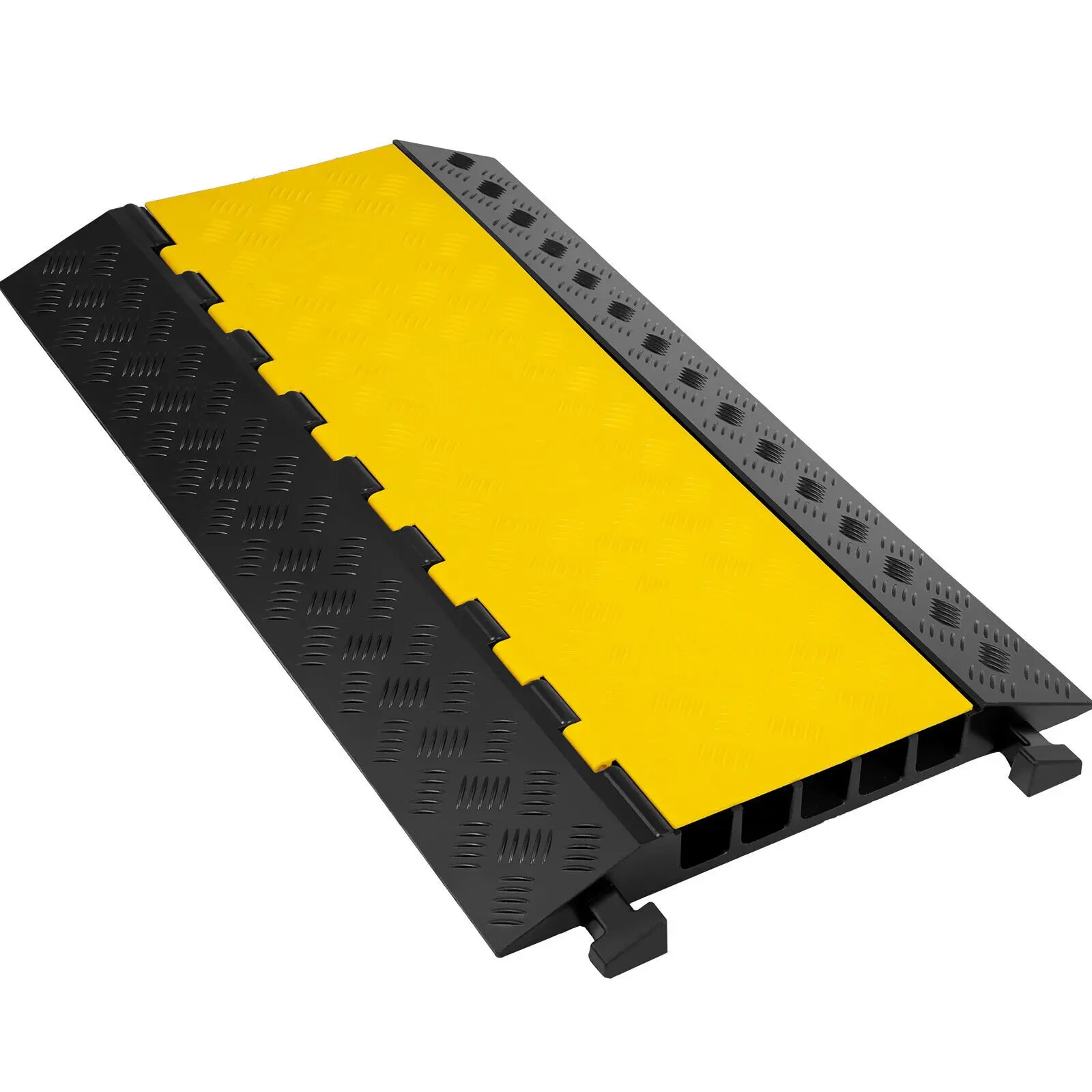 VEVOR 1-Pcs 5-Channel Cable Protector, Heavy-Duty Night-Visible Rubber&PVC Traffic Cord Ramp, DIY-Friendly 35in L Driveway Wire Cover with 18000-Lb Load Capacity, 30Lbs/13.5Kg for Concerts, Schools