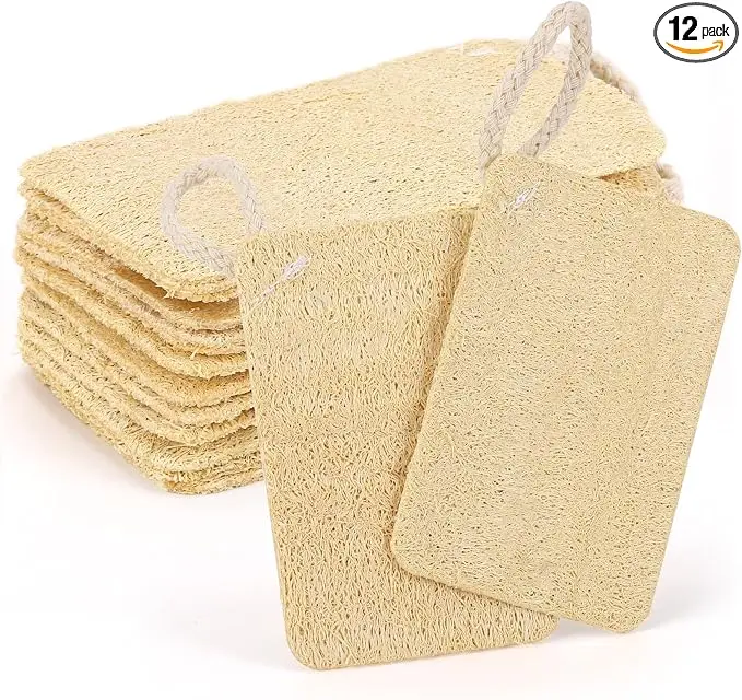 12 Pieces Mini Natural Loofah Exfoliating Facial Scrubber, Made with Natural Egyptian Shower Loofah Sponge, Bath Shower Loofah Sponge for Women