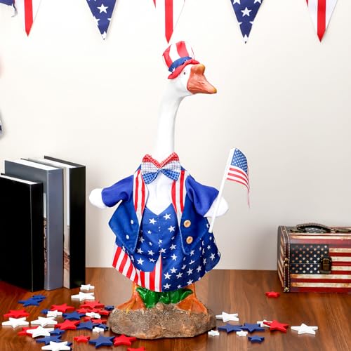 4th of July Porch Goose Outfits for 23'' Cement Plastic Porch Goose Statue, Memorial Day Patriotic Porch Goose Clothes with Flag Star Red Blue White Strip Porch Goose Costume for Independence Day Summer Outdoor Lawn Yard Garden Porch Decor