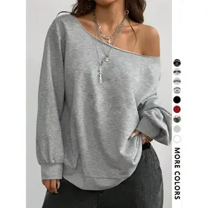 Women's off shoulder sweatshirt, casual street fashion long sleeved pullover, women's summer outfitRAIMENTRY