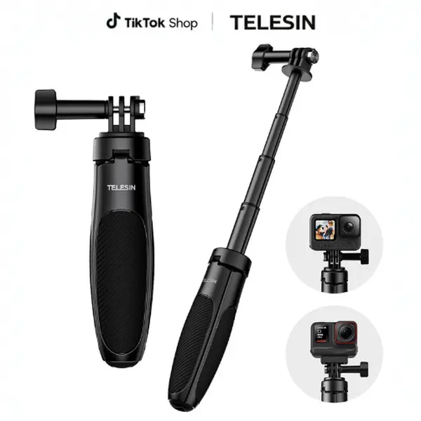 TELESIN 40cm/15.75'' Selfie Stick Tripod, Quick Release Portable Vlog Camera Selfie Stick Handle Grip Monopod for GoPro 13 12 11 10 Max/Insta360 X5/AKASO/DJI Osmo Action 6 5 pro Osmo Nano Accessories