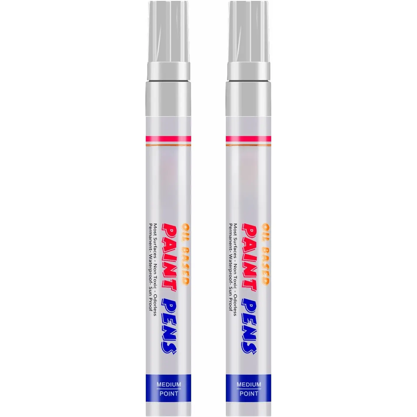 White  Markers, 2 Pack Oil-Based  Quick Dry Permanent  Pen Set for Rocks Painting, , Plastic, Canvas, Glass, Mugs, Metal, Tire, Stone, DIY Craft