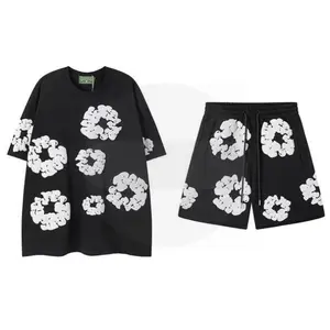 Denim Tears New Kapok Foam Black Print Tee & Black Sports Shorts Set | Unisex Streetwear Brand | Couple Outfit